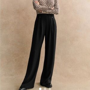 Sezane Loulou Elegant Black pleated lined Women's wide leg Pants